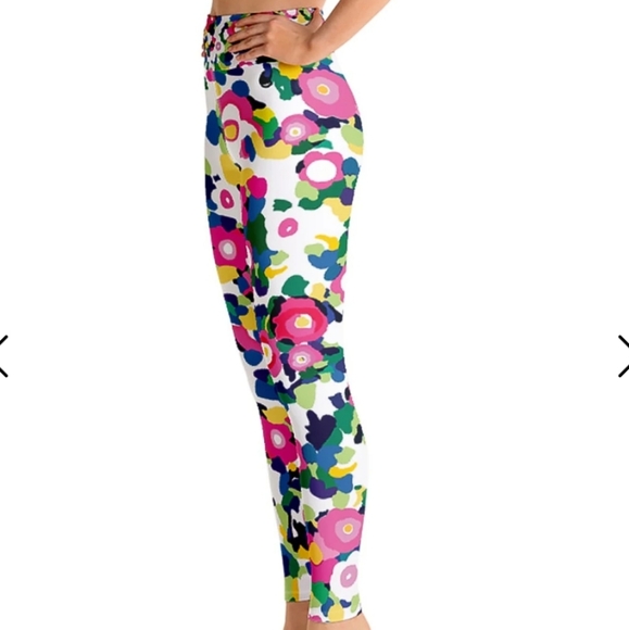 Jessie Zhao High Rise Yoga Leggings in Pink Garden Print Sz Small NWOT - Picture 2 of 10